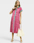Raspberry Floral Button Front Midi Dress