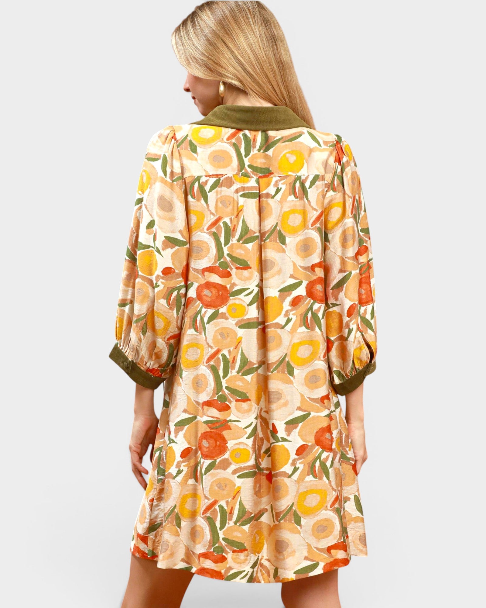 Olive Floral Contrast Trim Mini Dress