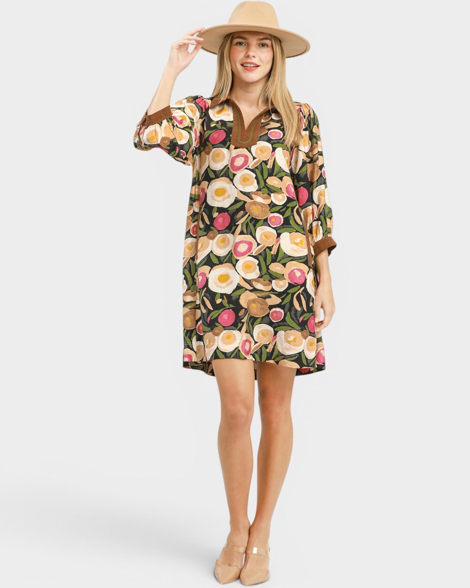Black Floral Contrast Trim Mini Dress