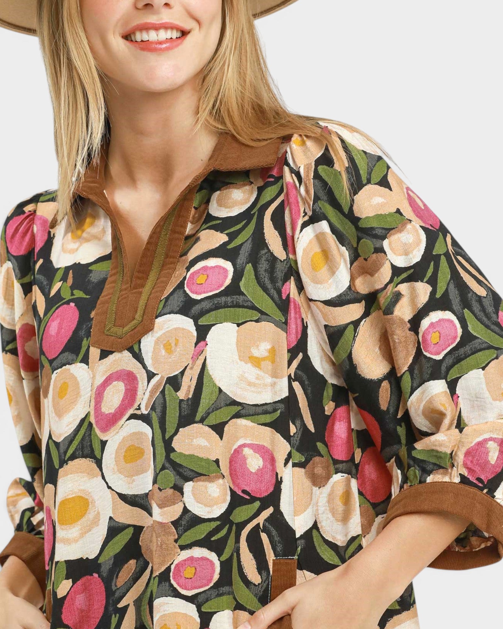 Black Floral Contrast Trim Mini Dress