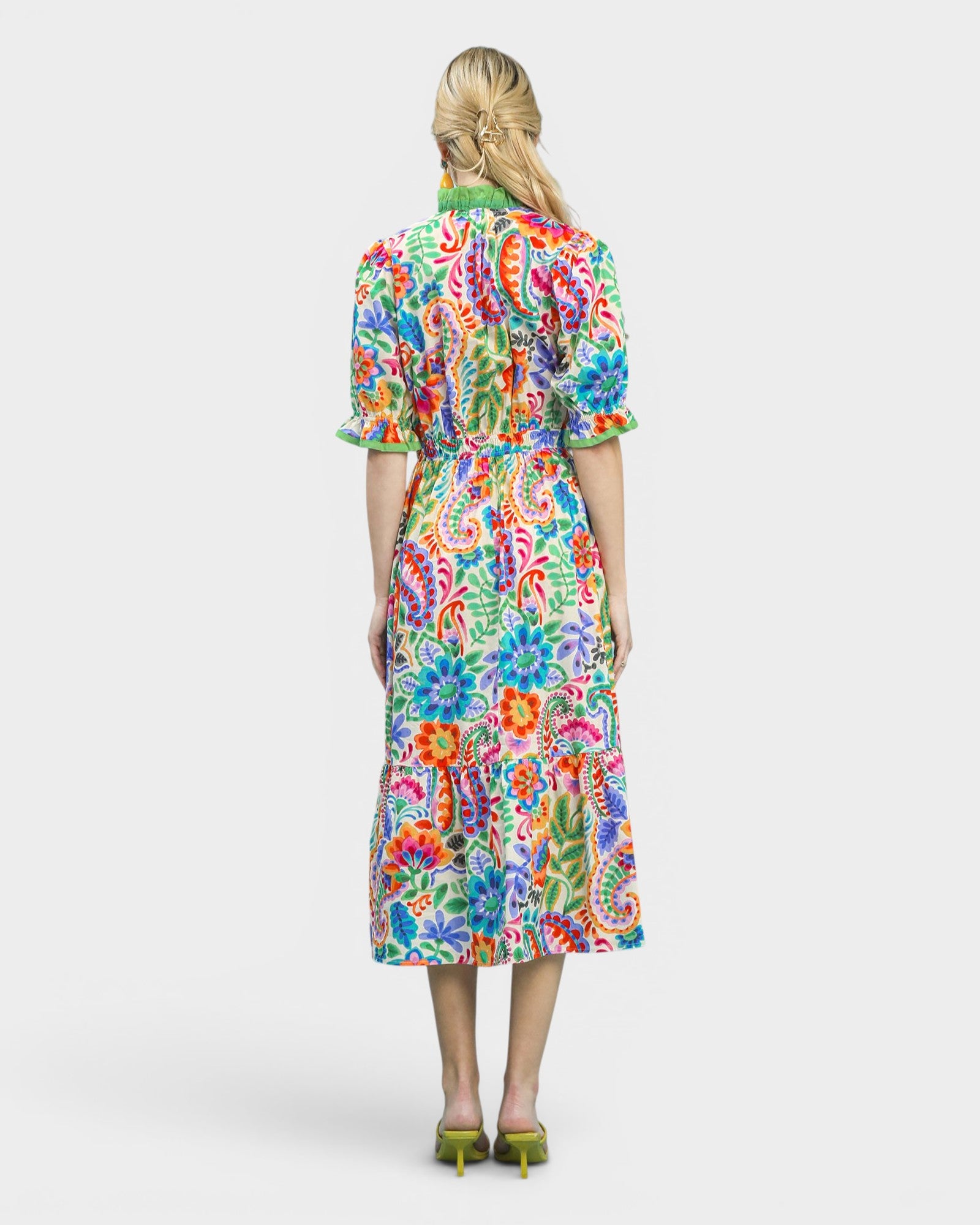 Cream Paisley Cotton Midi Dress