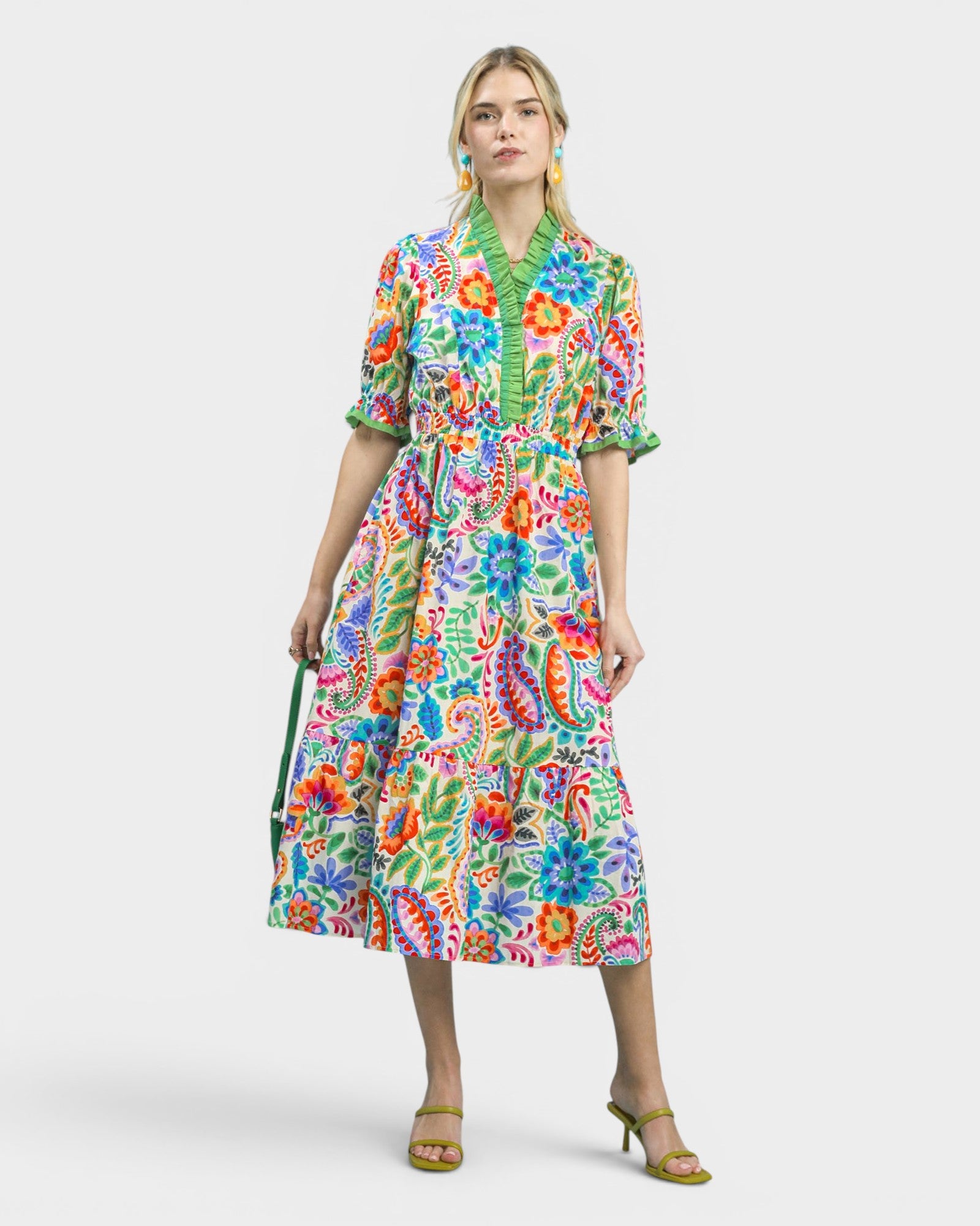 Cream Paisley Cotton Midi Dress