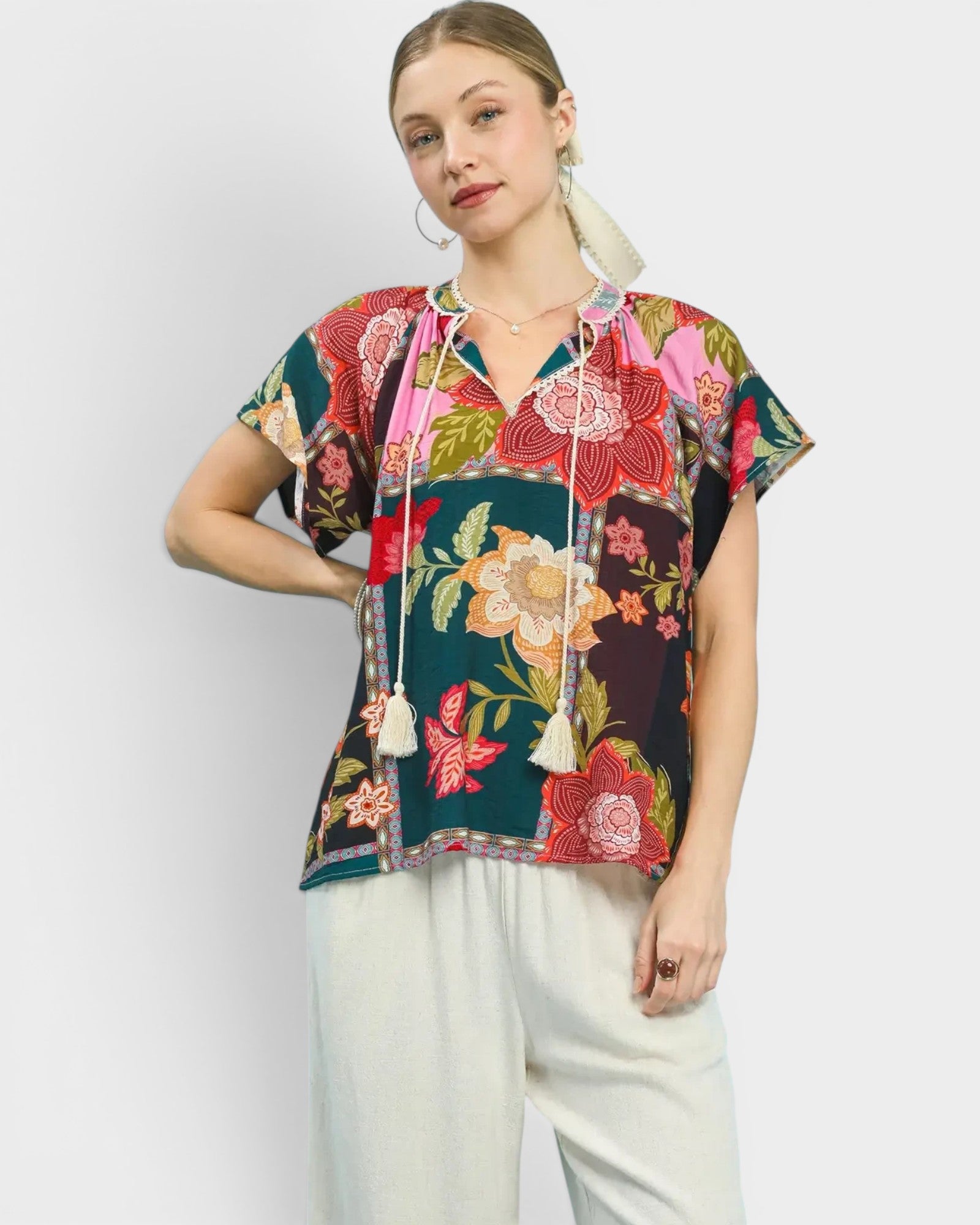 Pink Patchwork Floral Blouse