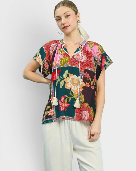 Pink Patchwork Floral Blouse