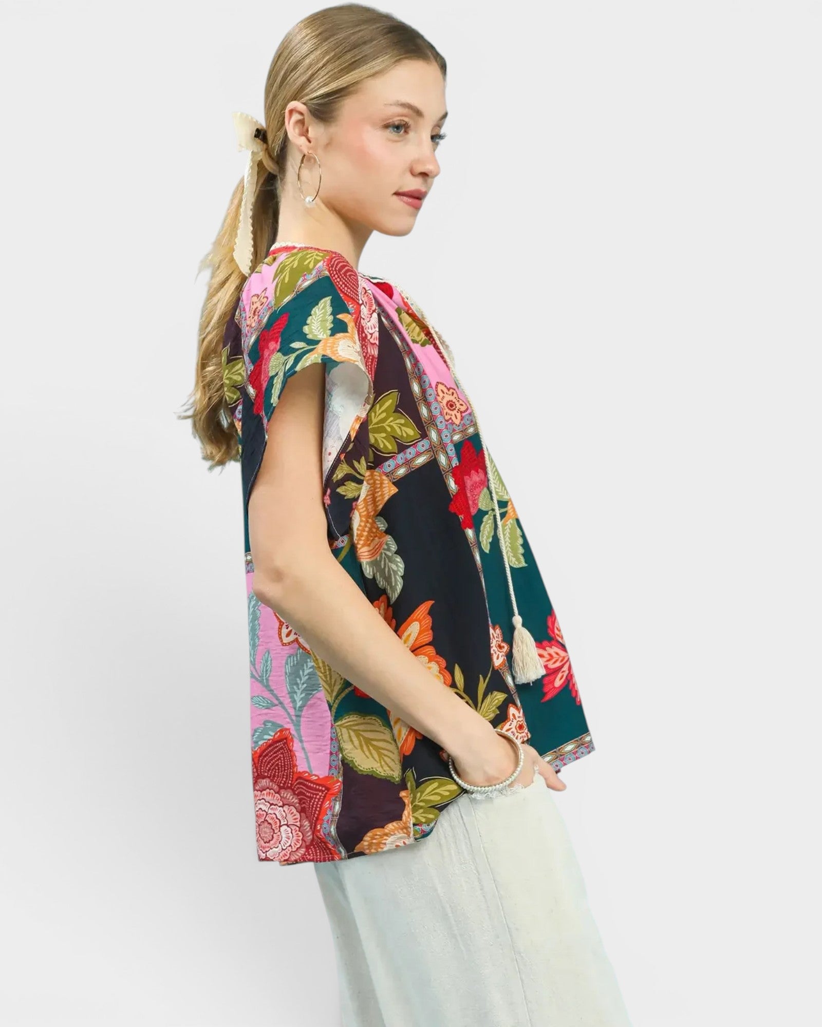 Pink Patchwork Floral Blouse