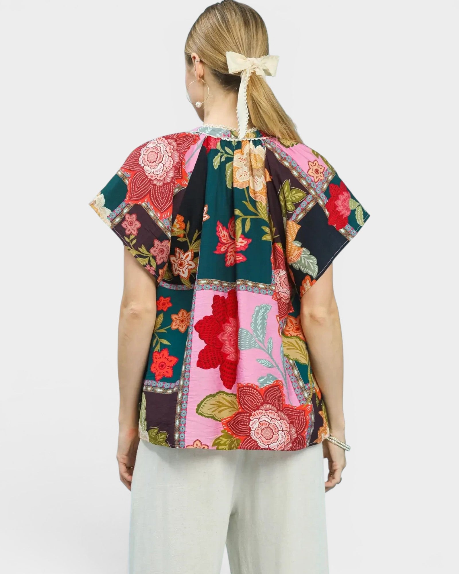 Pink Patchwork Floral Blouse