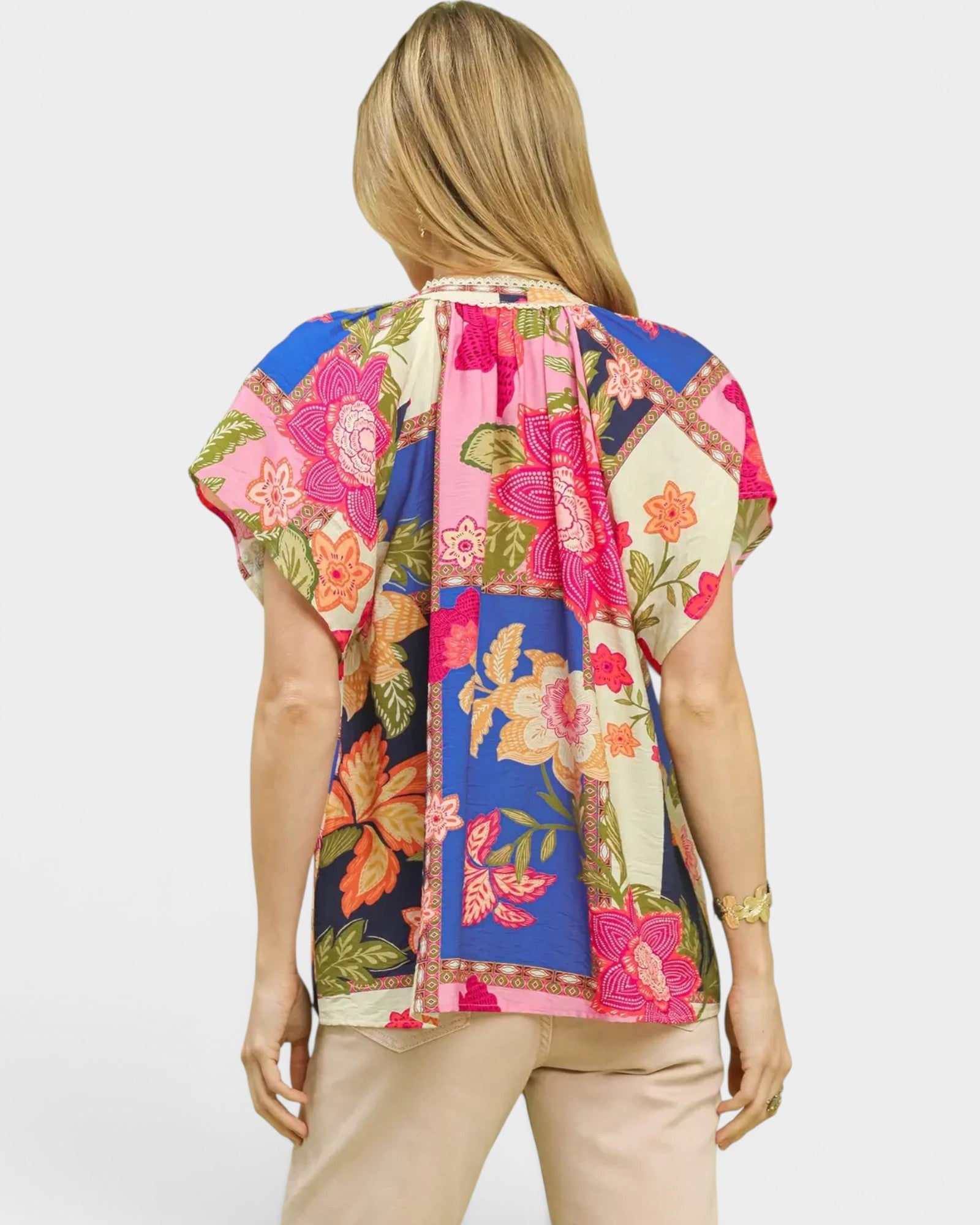 Blue Patchwork Floral Blouse