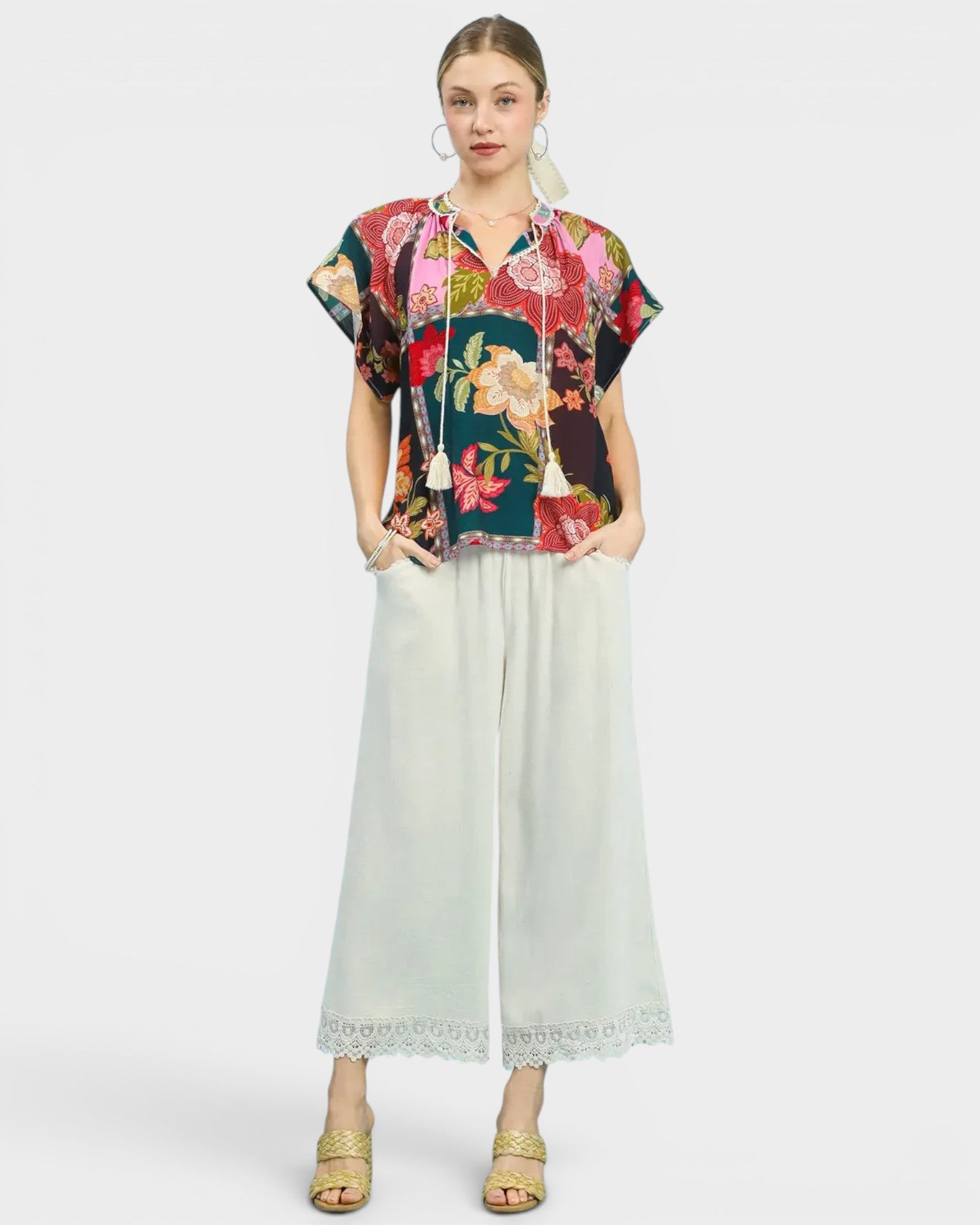 Pink Patchwork Floral Blouse