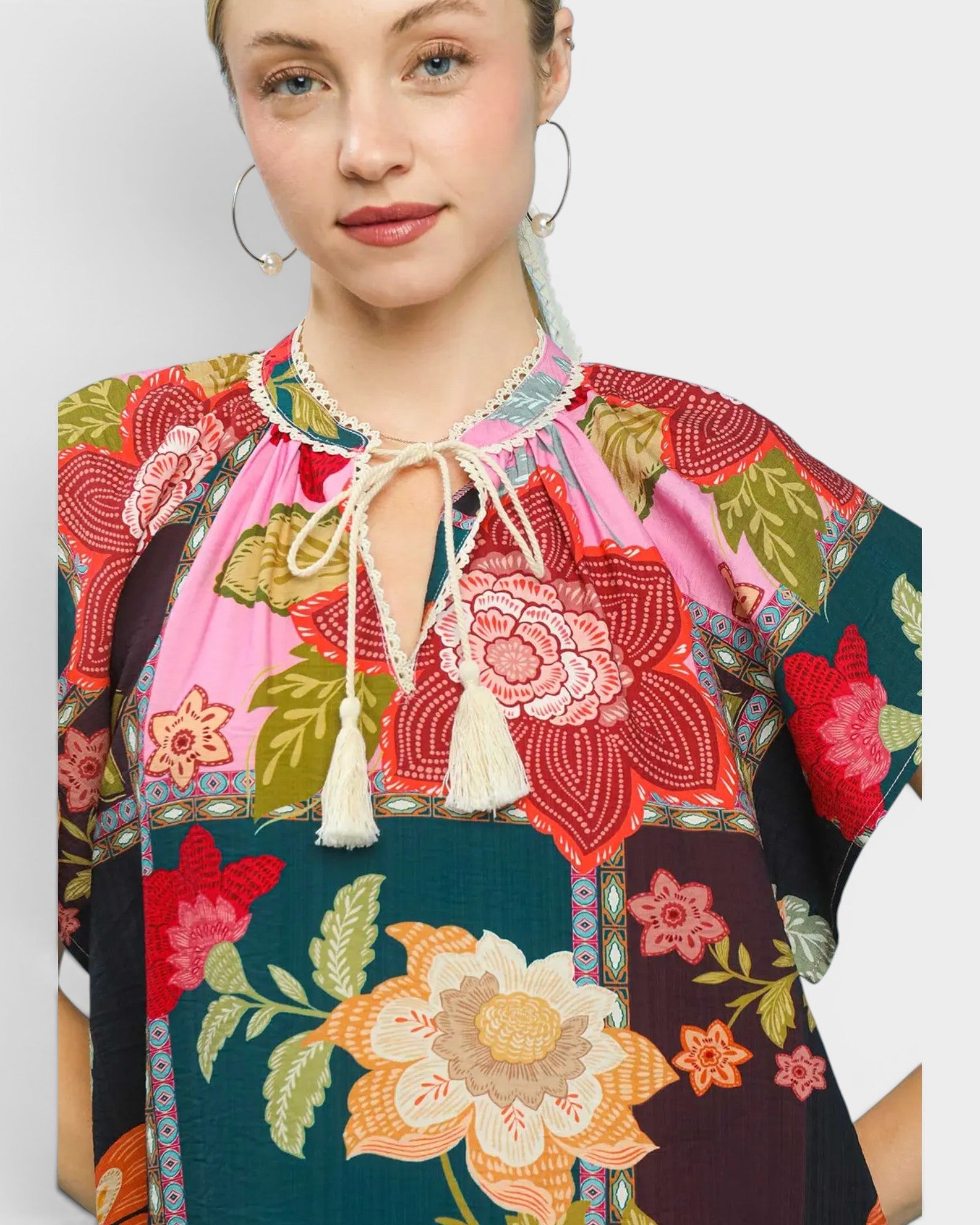 Pink Patchwork Floral Blouse