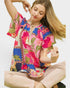 Blue Patchwork Floral Blouse