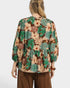 Person wearing a floral blouse with a white background