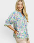 Blue Multi Floral Puff Sleeve Blouse