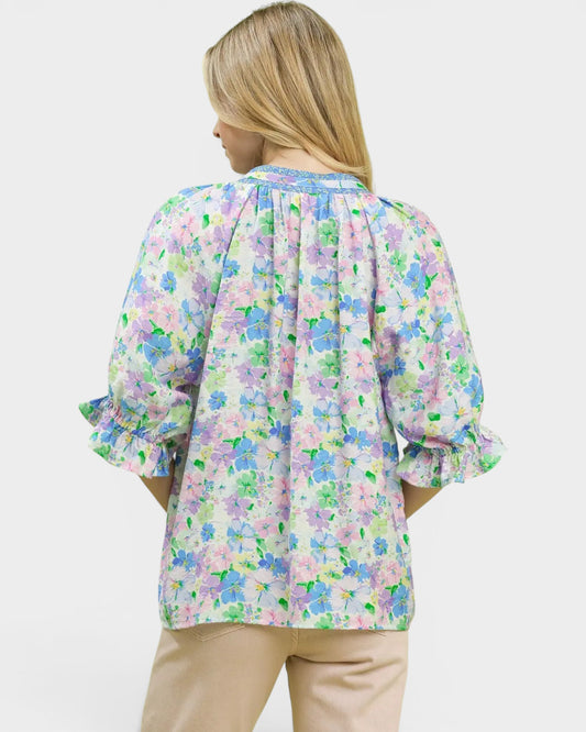 Blue Multi Floral Puff Sleeve Blouse
