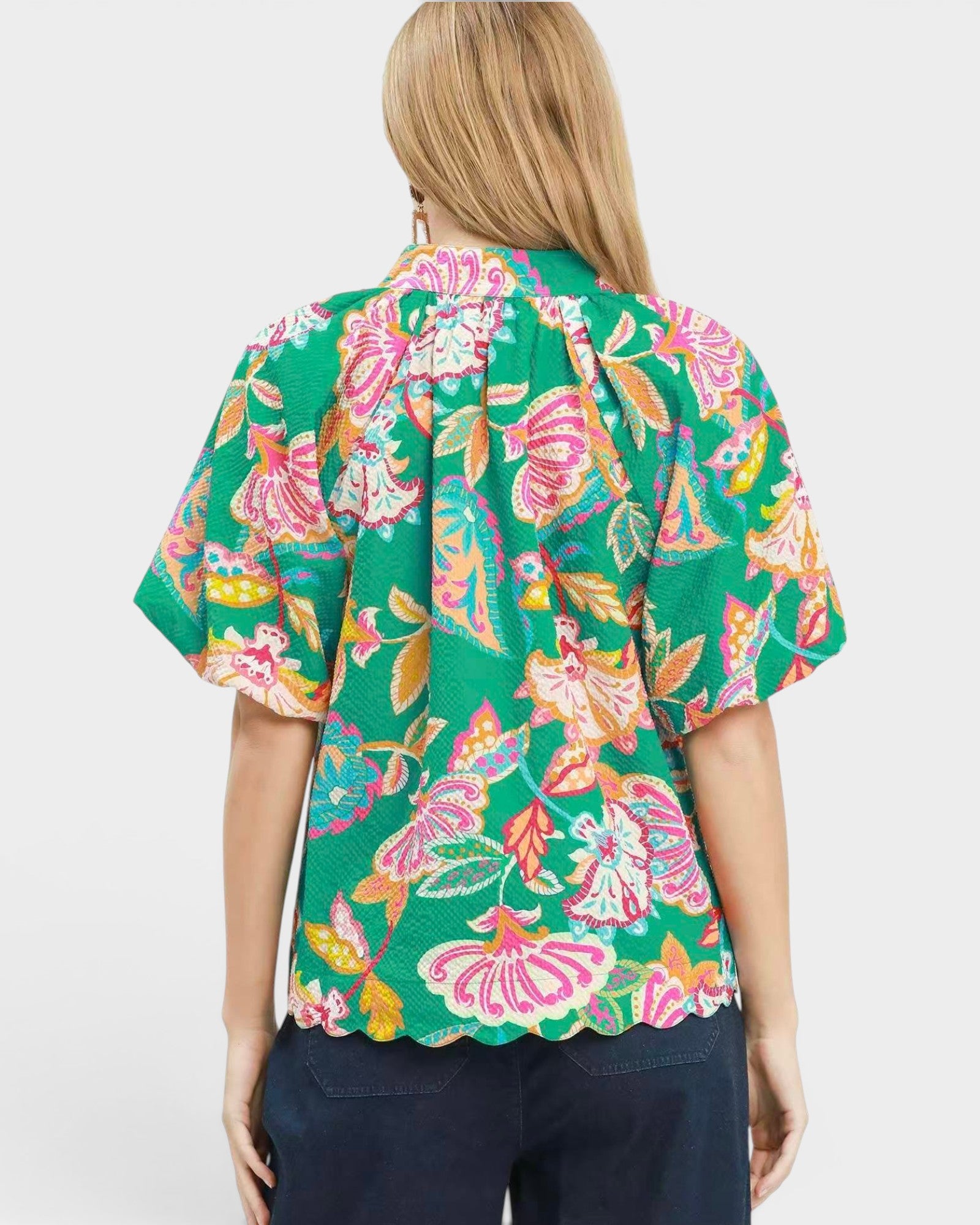 Emerald Floral Scallop Hem Top