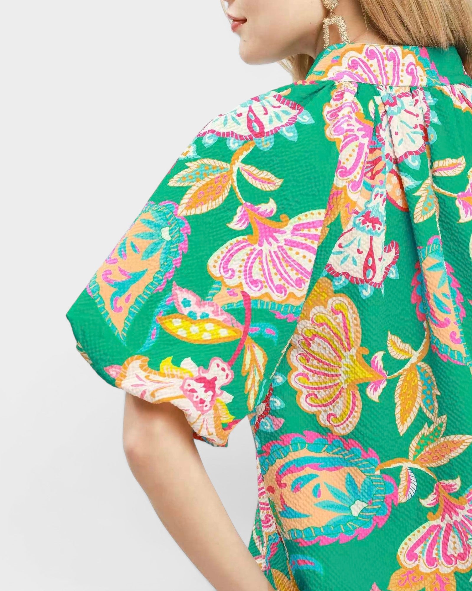 Emerald Floral Scallop Hem Top
