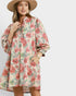 Rust Floral Ruffle Neck Dress