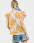 Marigold Floral Contrast Trim Flutter Sleeve Cotton Blouse