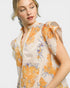 Marigold Floral Contrast Trim Flutter Sleeve Cotton Blouse