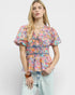 Pink & Orange Floral Lace-Up Peplum Top