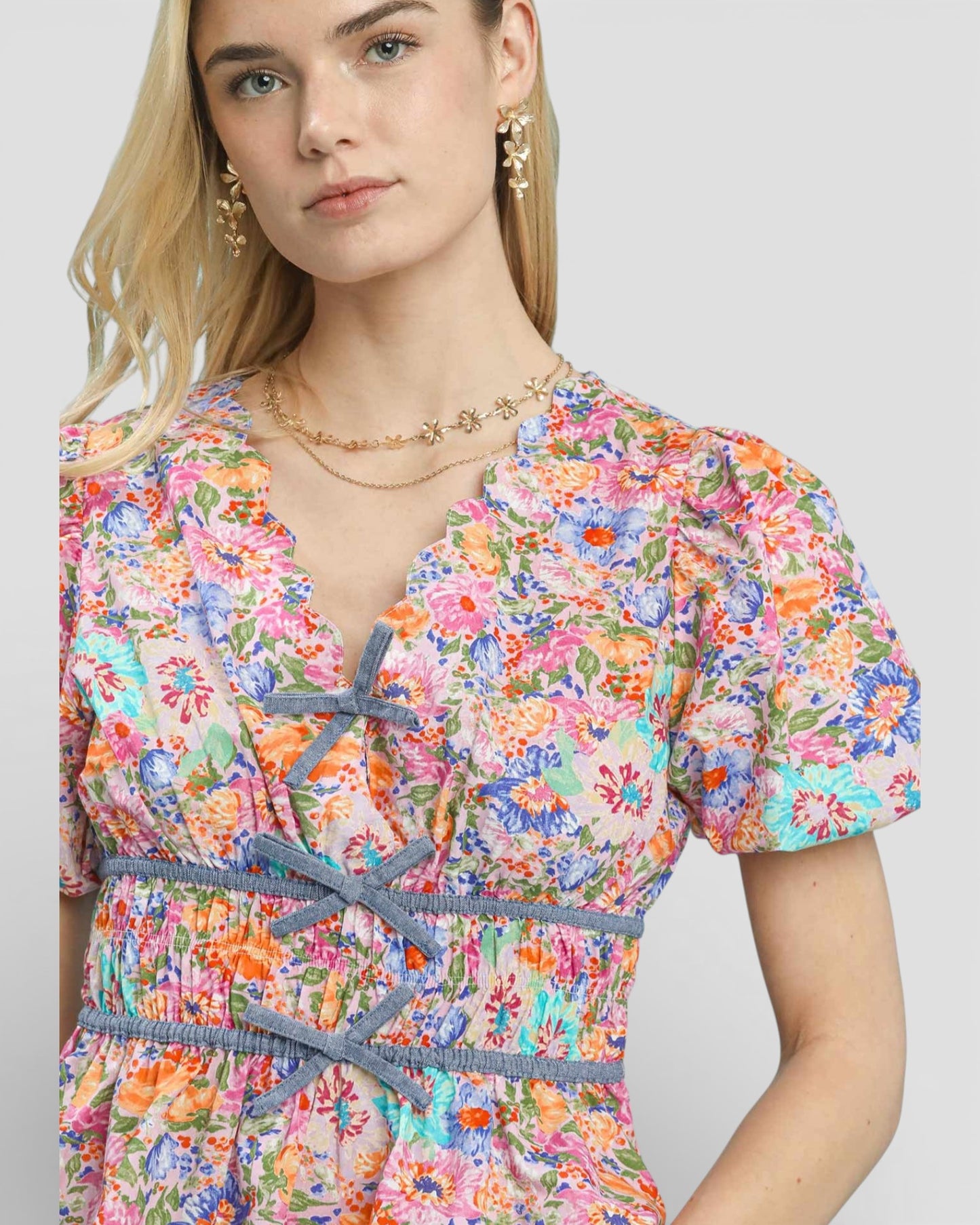 Pink & Orange Floral Lace-Up Peplum Top