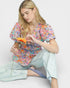 Pink & Orange Floral Lace-Up Peplum Top