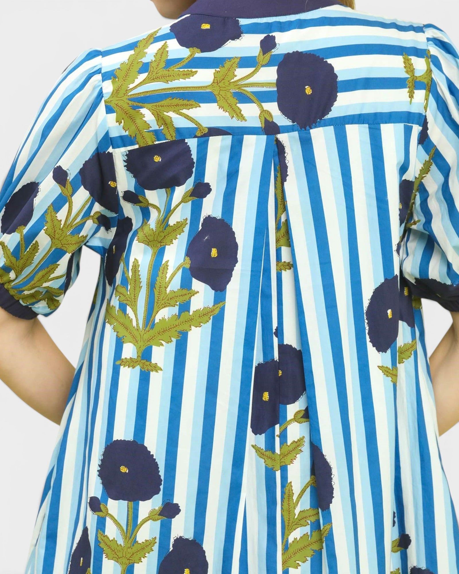 Ocean Floral Stripe Trim Shift Dress