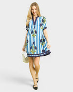 Ocean Floral Stripe Trim Shift Dress