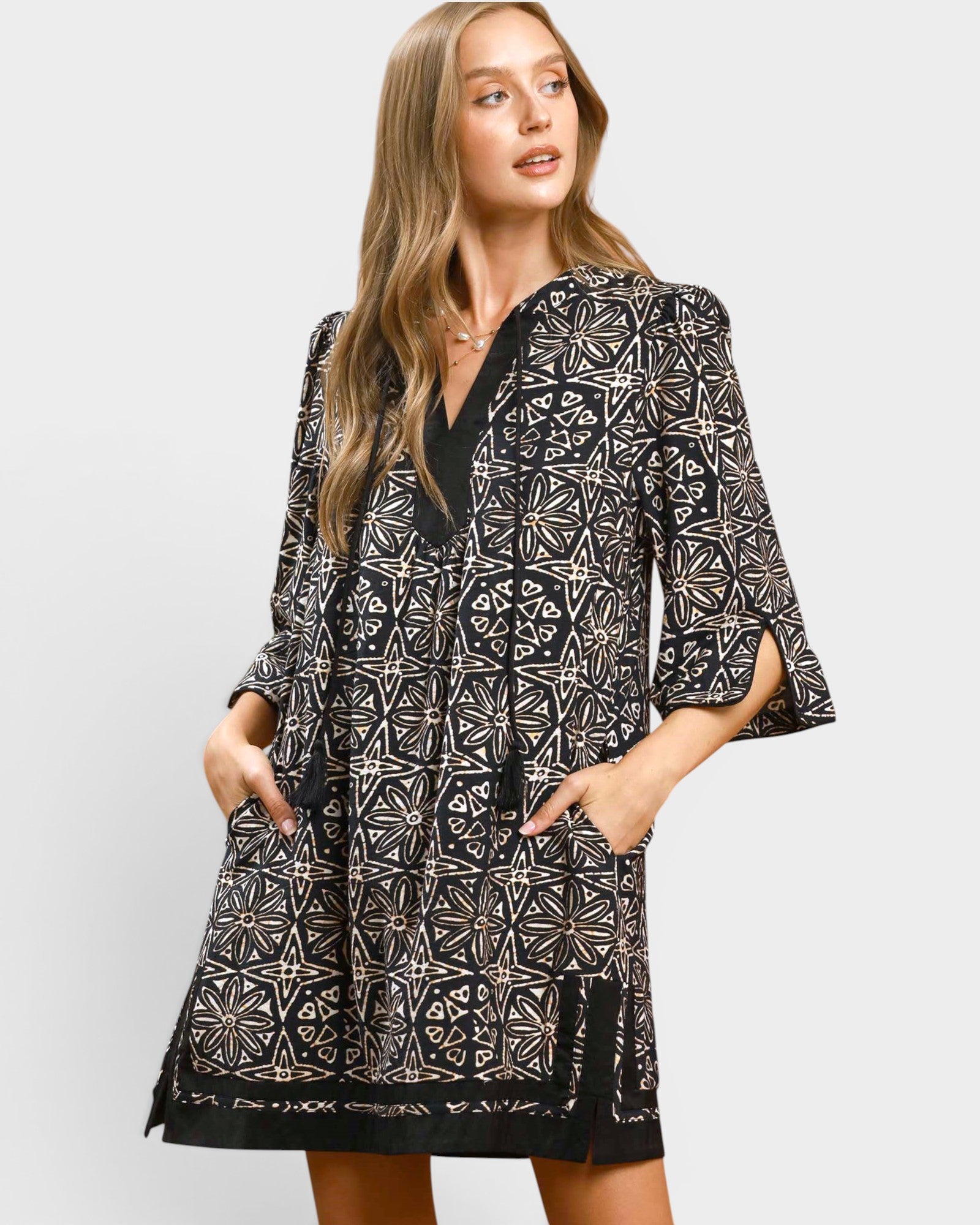 Black Geometric Print Mini Dress