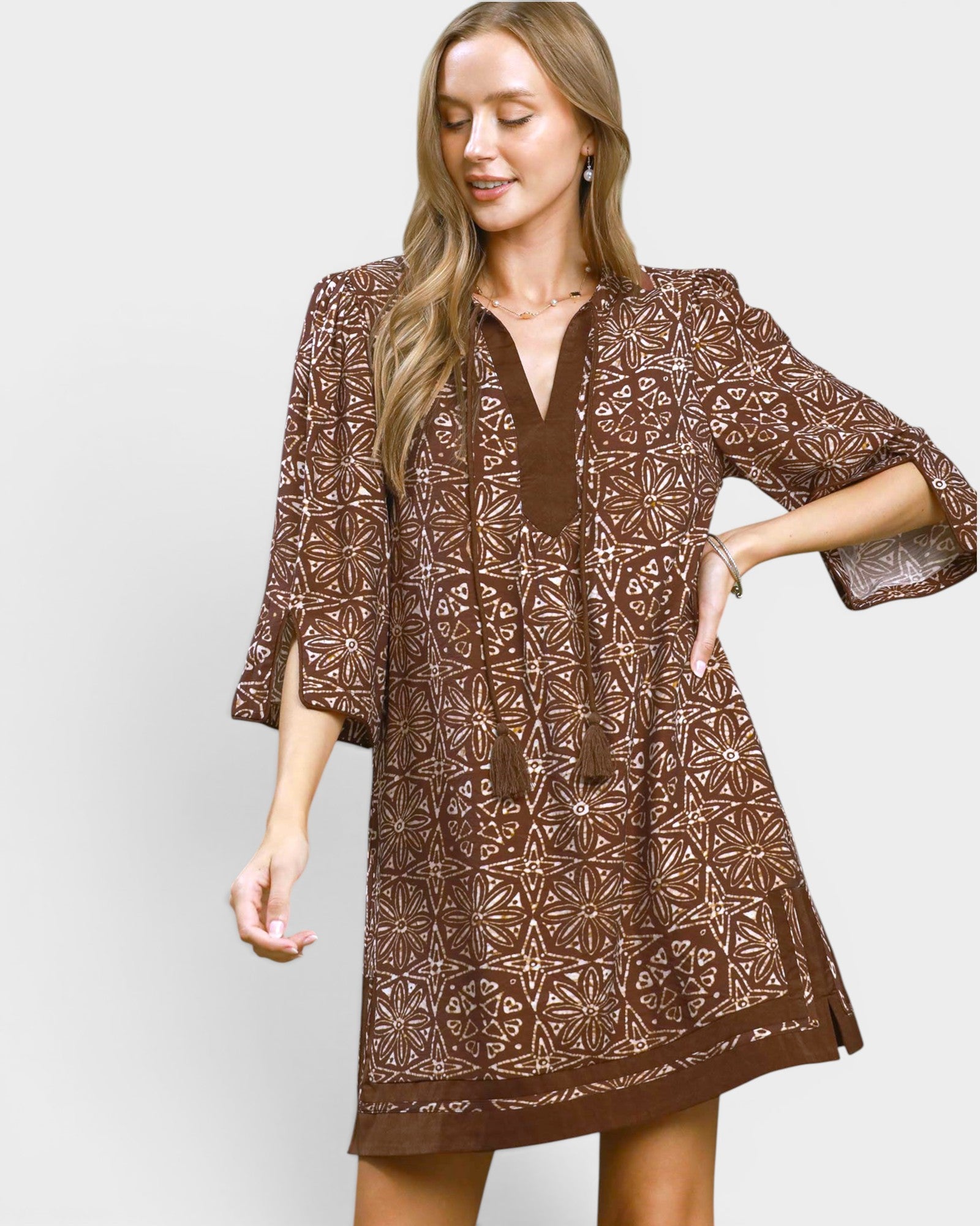 Brown Geometric Print Mini Dress