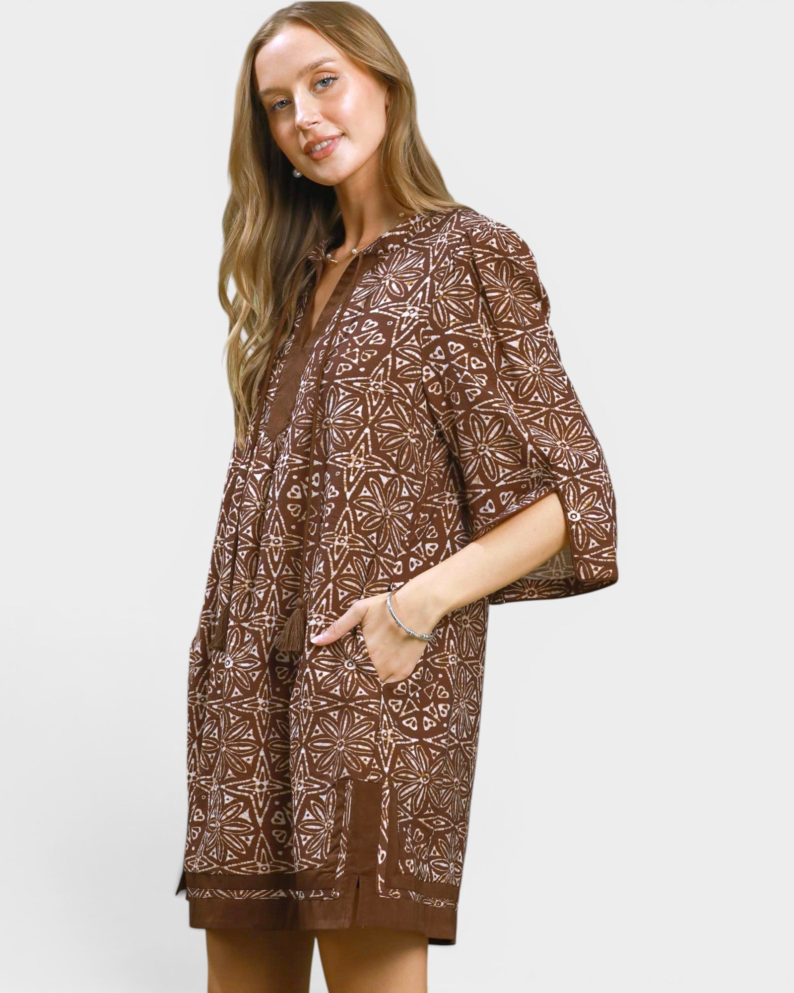 Brown Geometric Print Mini Dress
