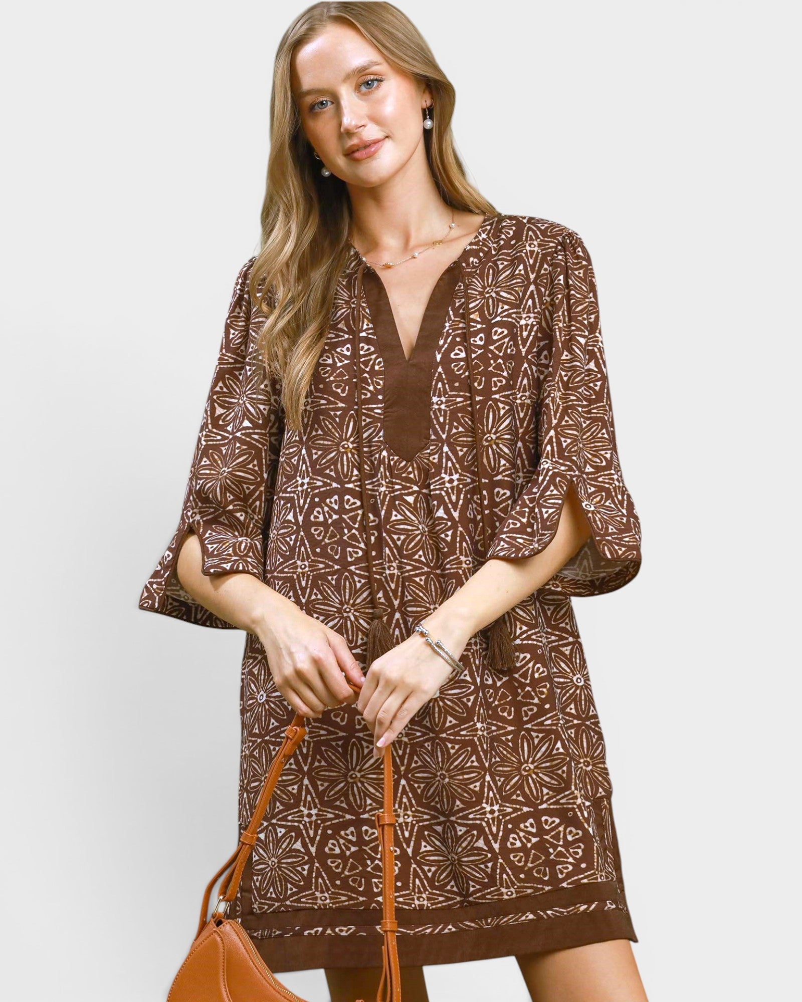 Brown Geometric Print Mini Dress