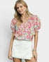 Pink Paisley Puff Sleeve Blouse
