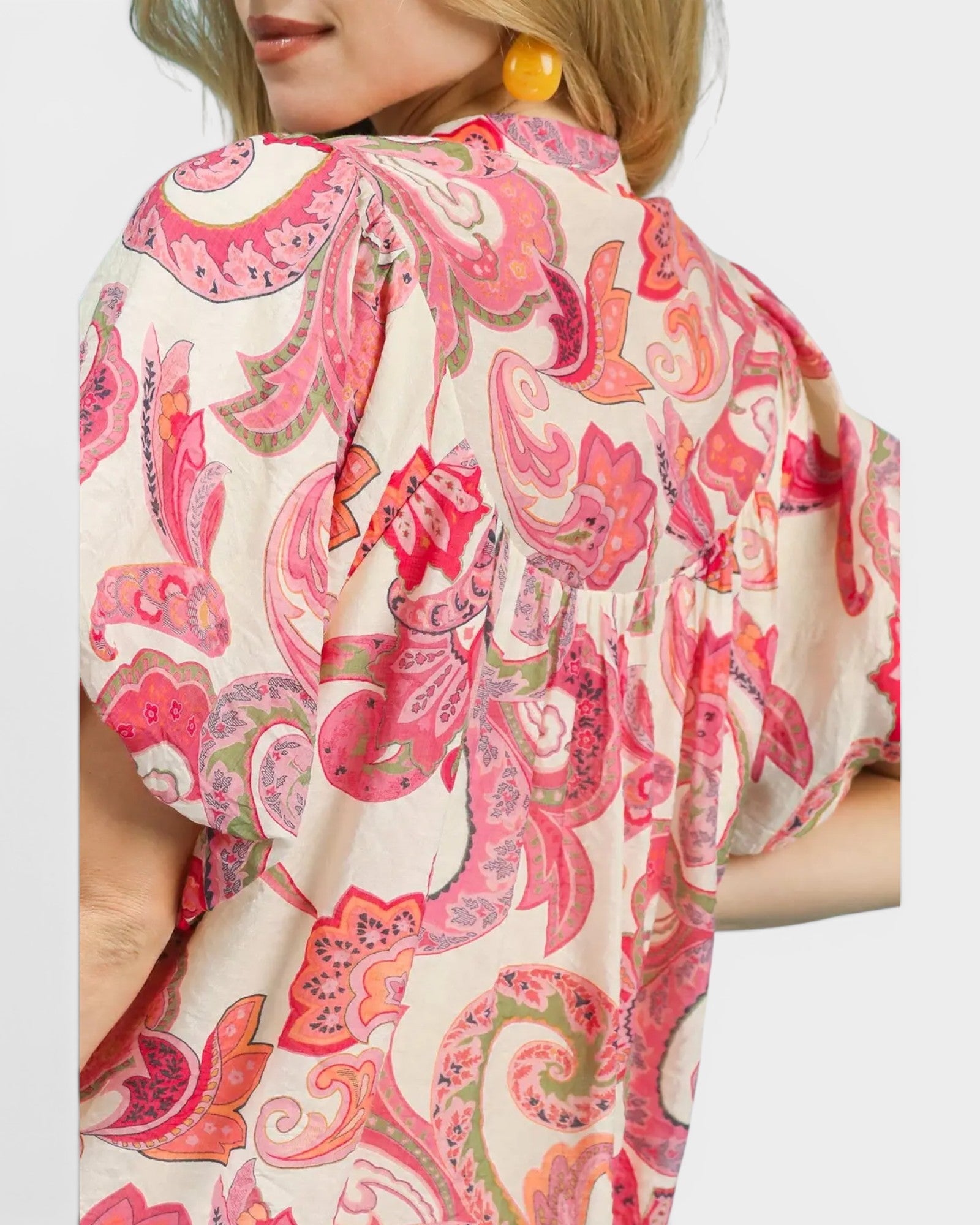 Pink Paisley Puff Sleeve Blouse