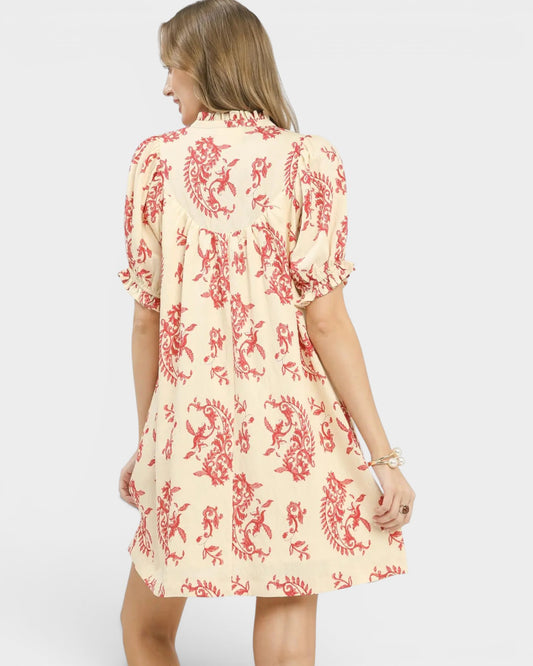Ivory & Coral Paisley Mini Dress