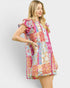 Pink Patchwork Ruffle Sleeve Dress
