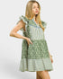 Green Mixed Print Ruffle Mini Dress