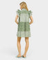Green Mixed Print Ruffle Mini Dress