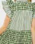 Green Mixed Print Ruffle Mini Dress