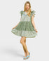 Green Mixed Print Ruffle Mini Dress