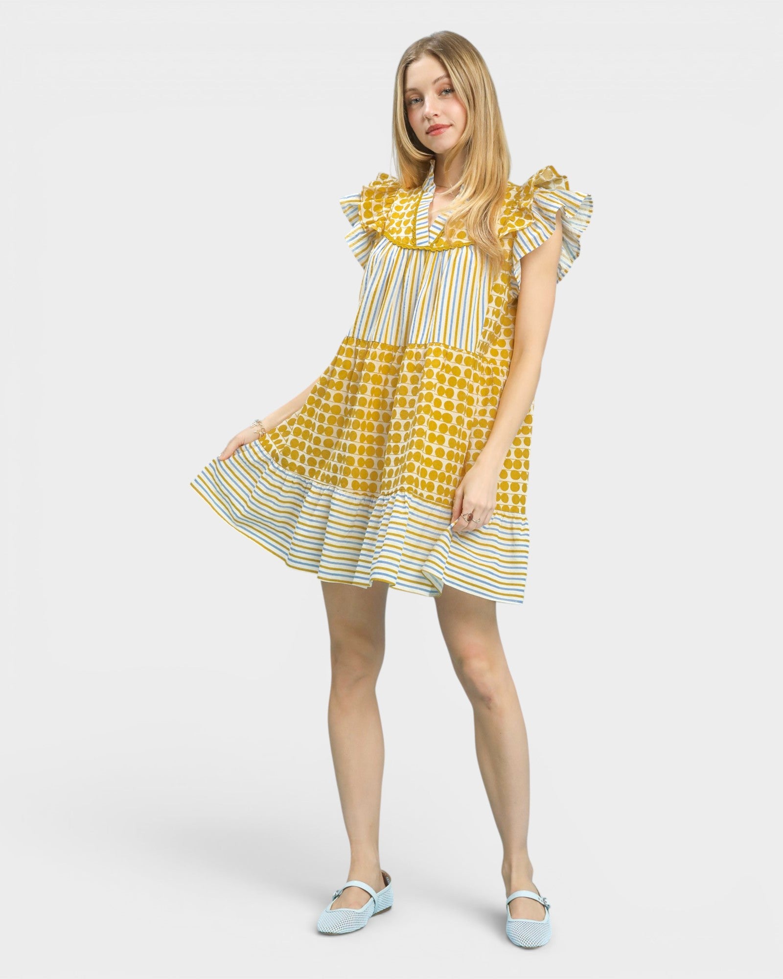 Merigold Mixed Print Ruffle Mini Dress