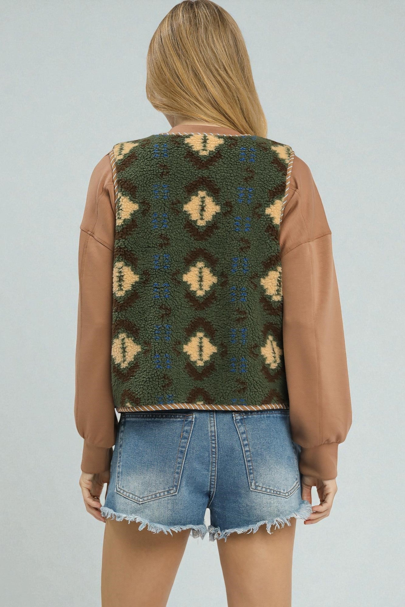 Forest Mix Aztec Sherpa Tie Front Vest