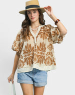 Taupe Floral Puff Sleeve Top