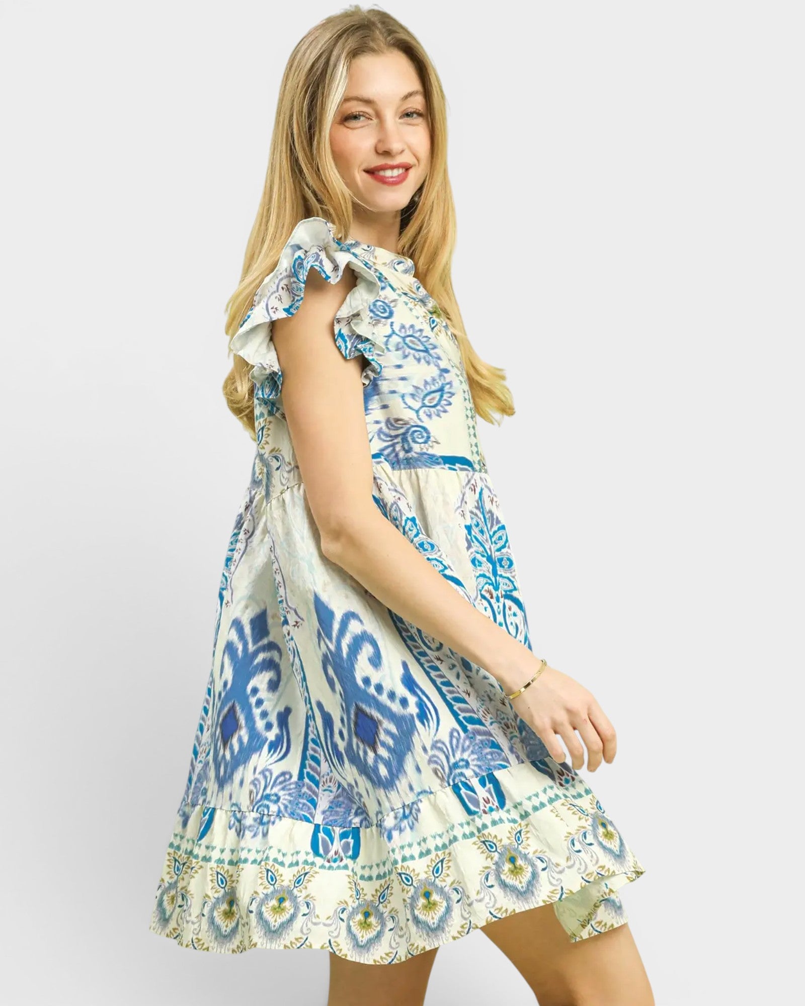 Cerulean Ruffle Sleeve Mini Dress