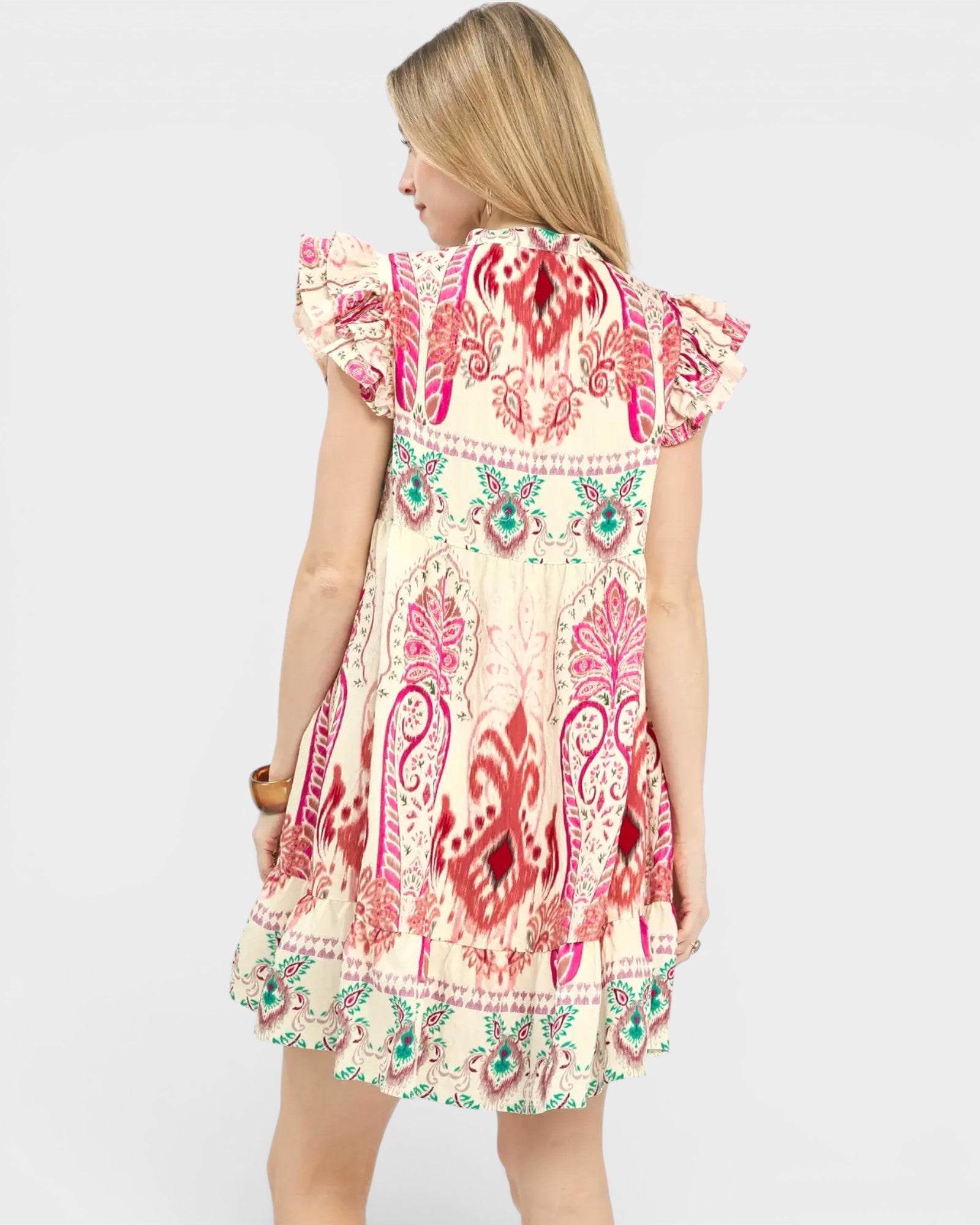 Pink Ruffle Sleeve Mini Dress