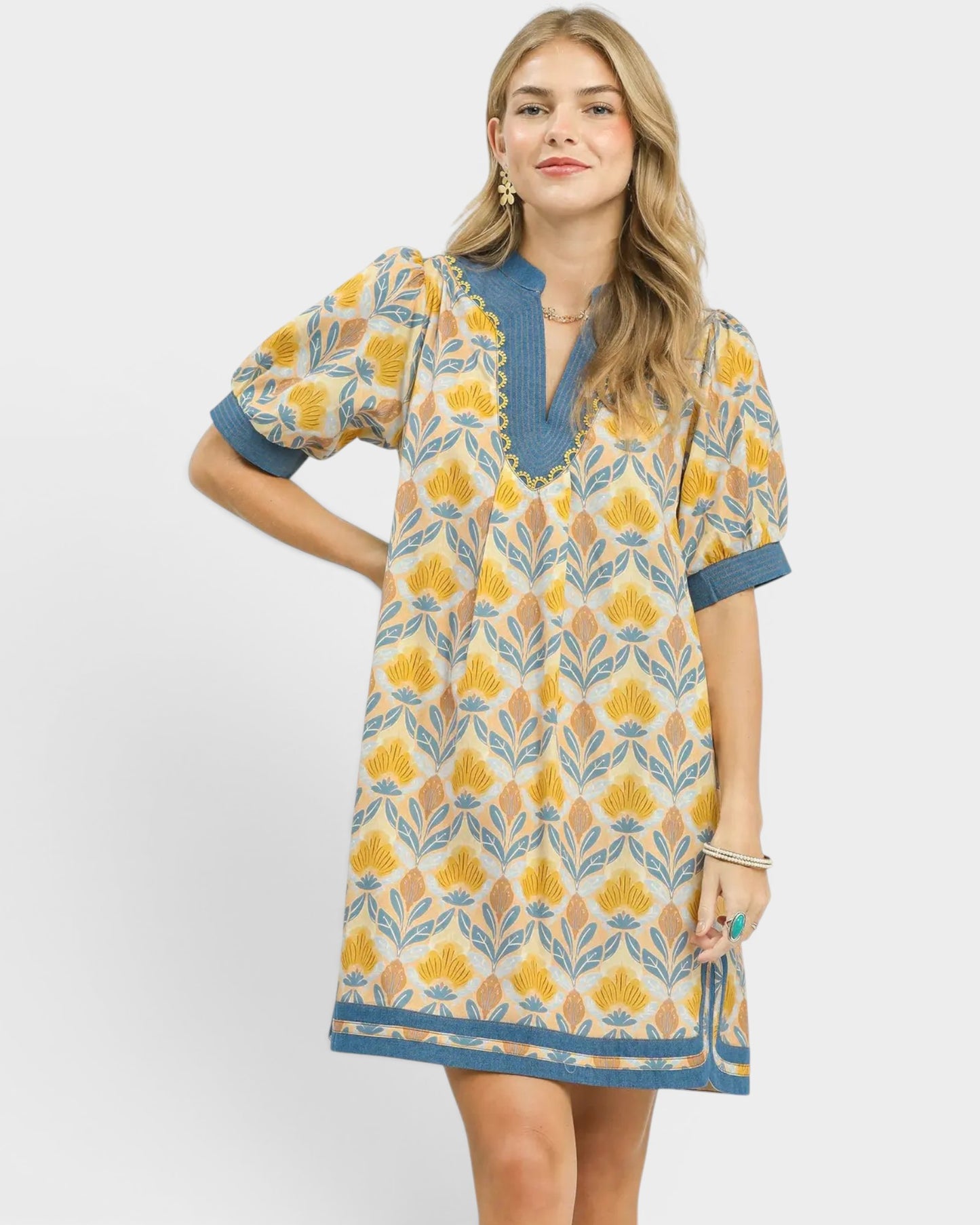 Marigold Floral Cotton Mini Dress