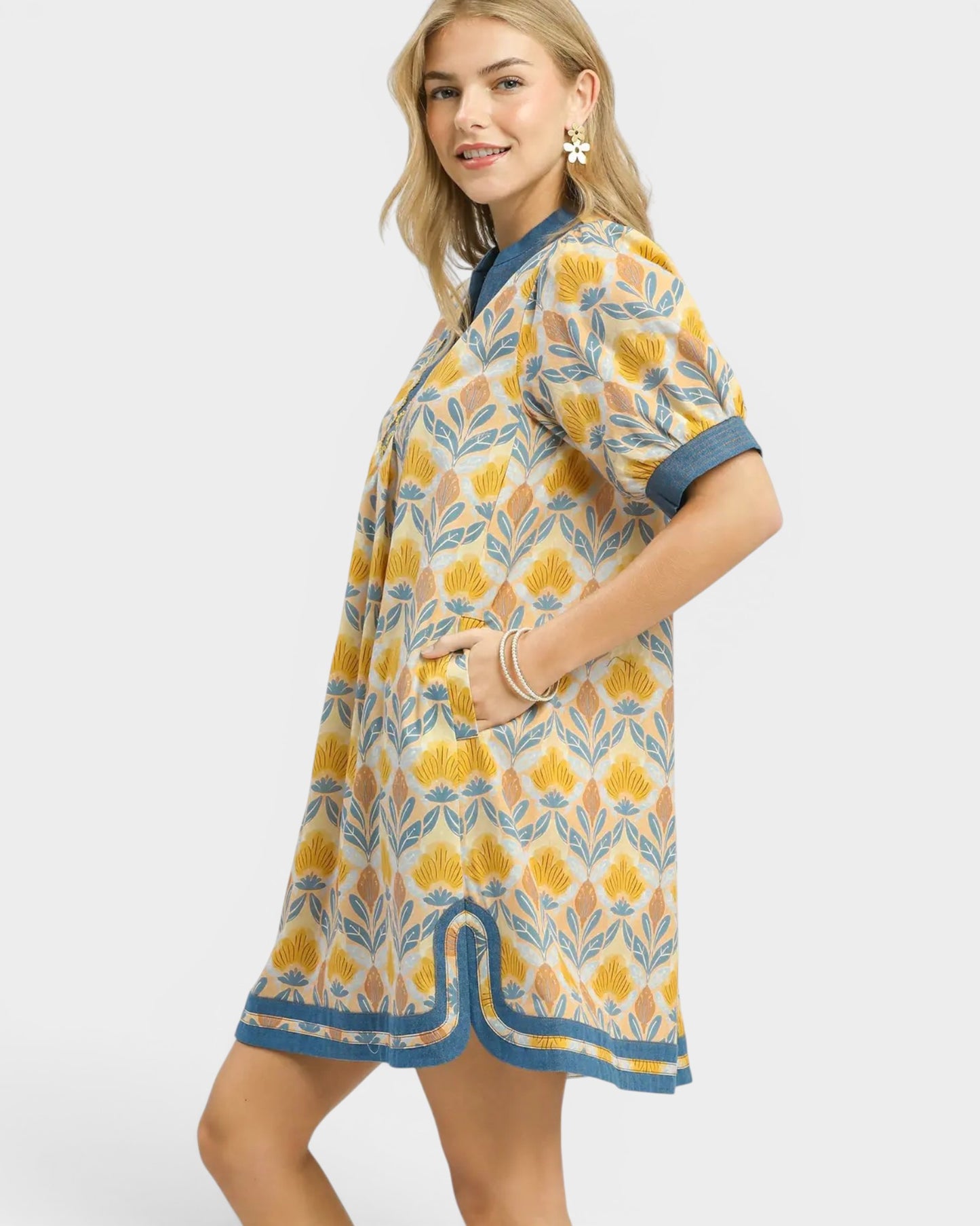 Marigold Floral Cotton Mini Dress