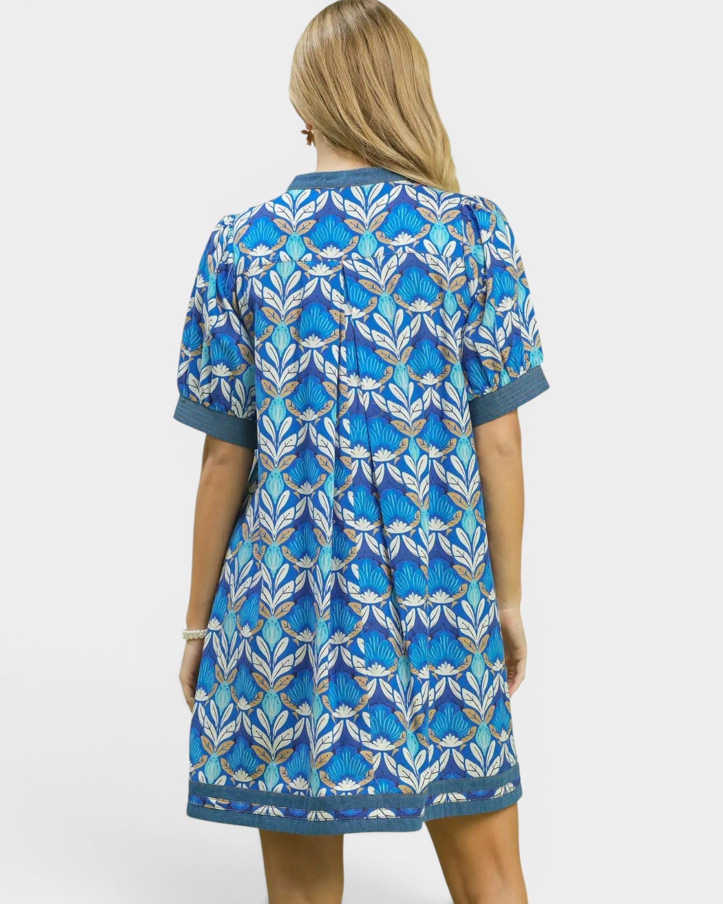 Blue Floral Cotton Mini Dress