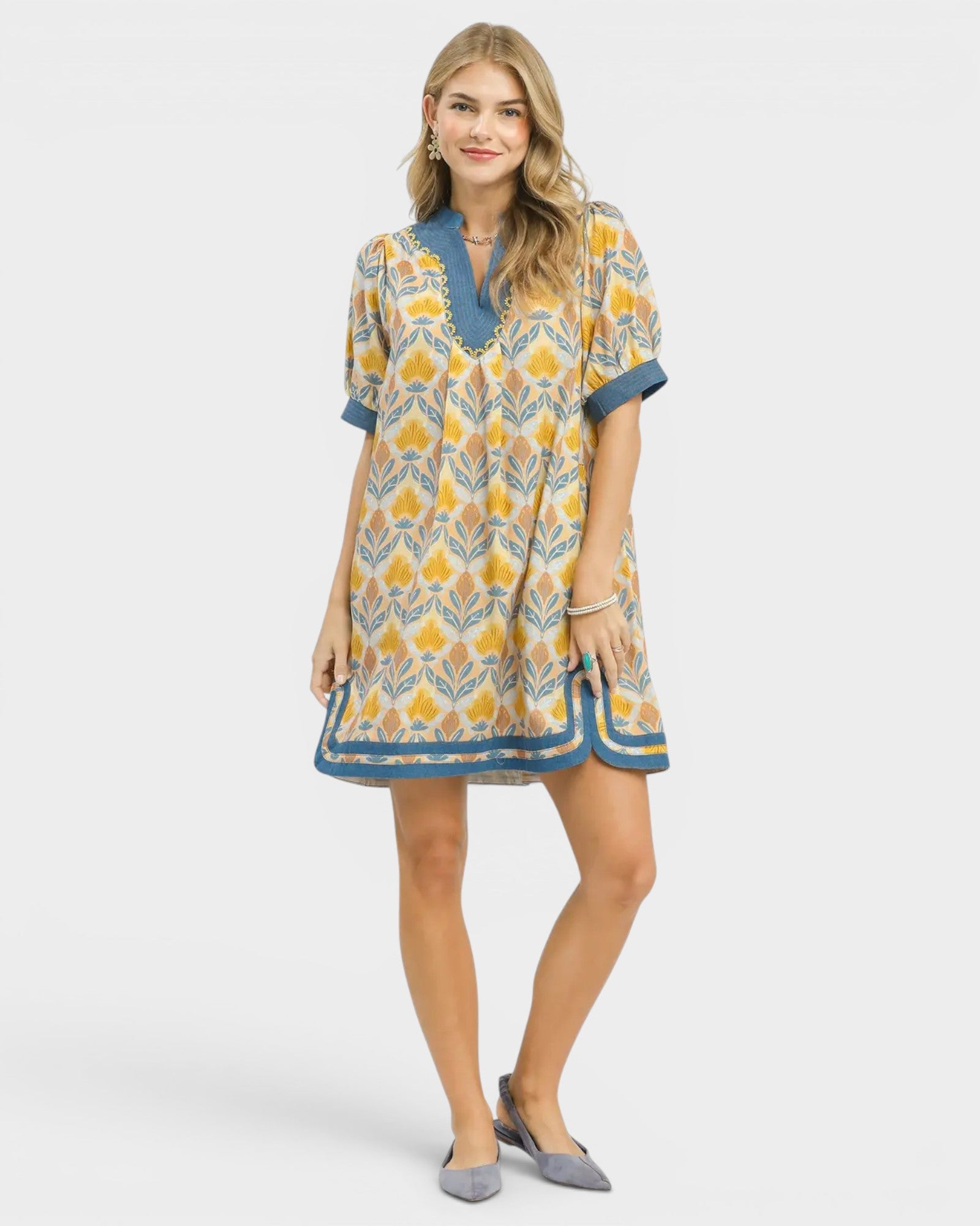 Marigold Floral Cotton Mini Dress