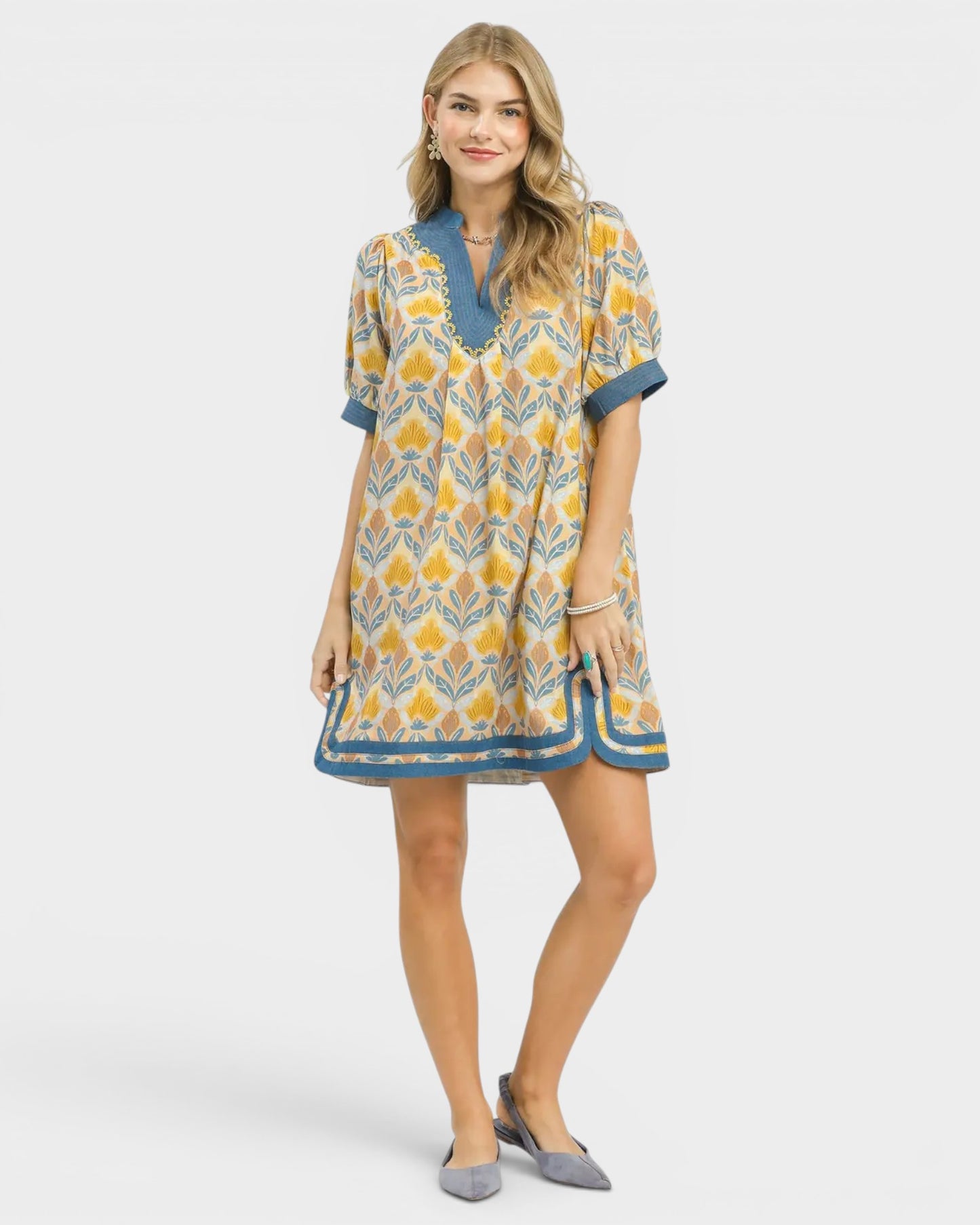 Marigold Floral Cotton Mini Dress