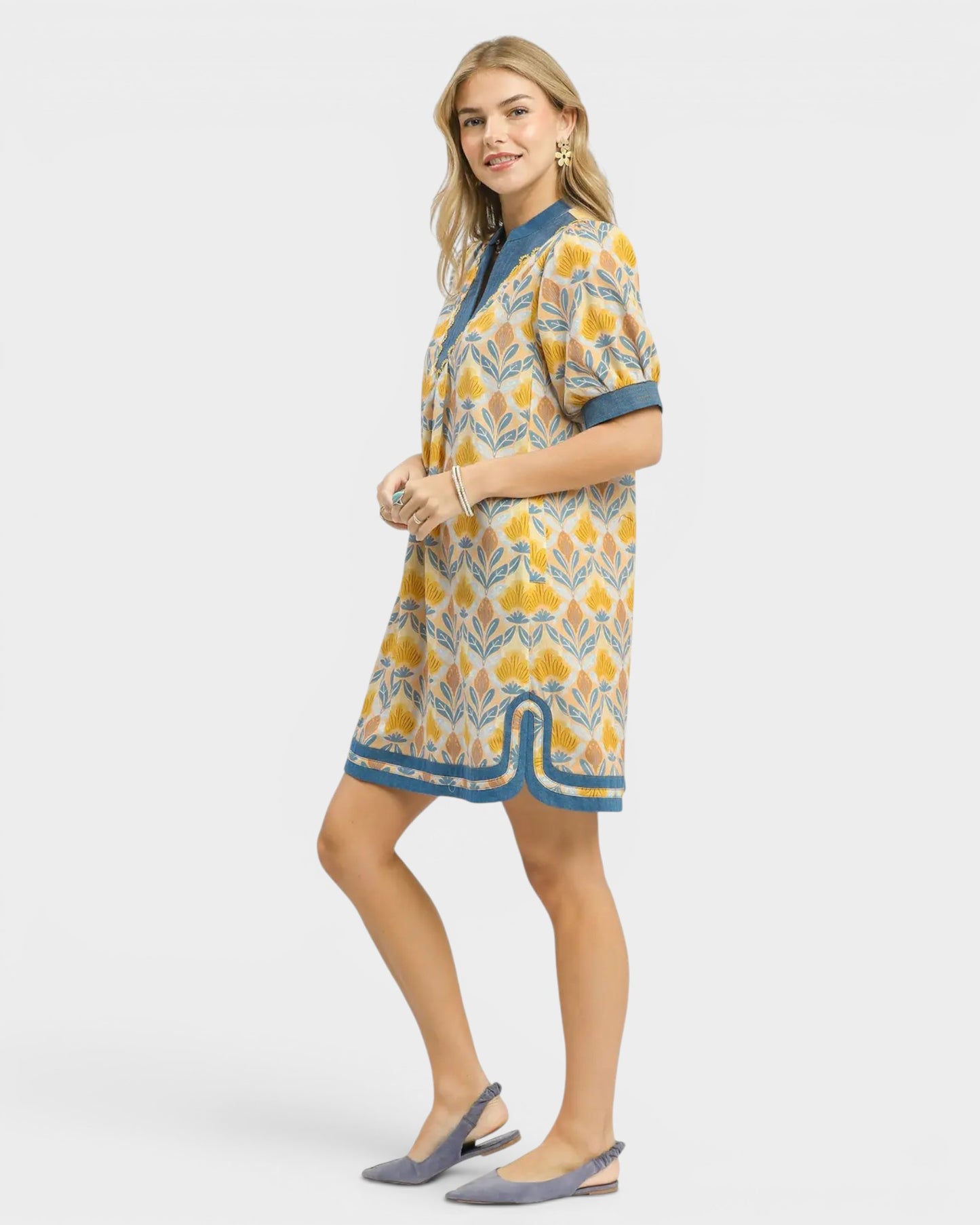 Marigold Floral Cotton Mini Dress